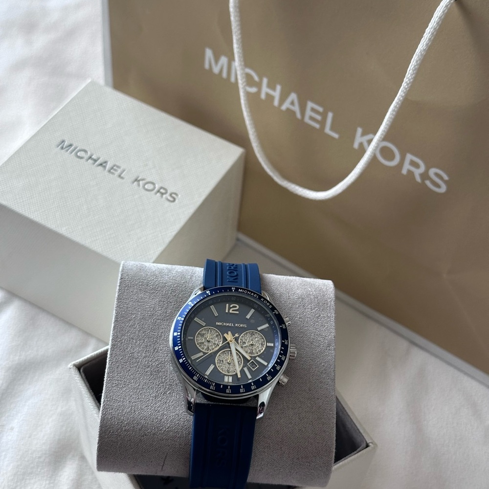 Michael Kors Blue Chronograph Watch with Crystal Accents
